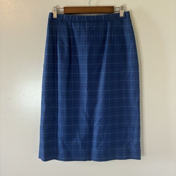 Pendleton Virgin Wool Midi Skirt Blue Black Windowpane Plaid Academia Sz… - Picture 1 of 7